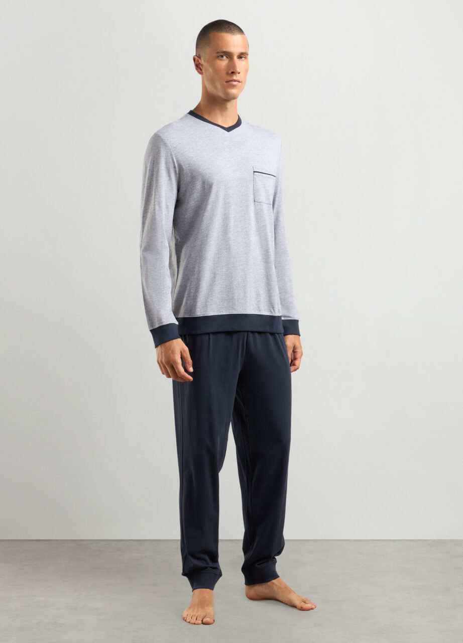 Dugi set pidžame od mješavine pamuka i viskoze za muškarce