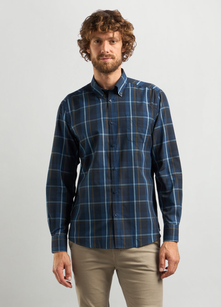 Košulja na kockice od mješavine pamuka za muškarce