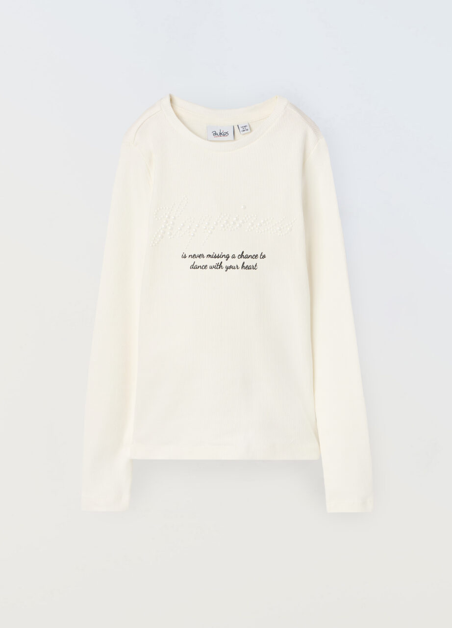 Majica od rebrastog rastezljivog pamuka s dugim rukavima za djevojčice