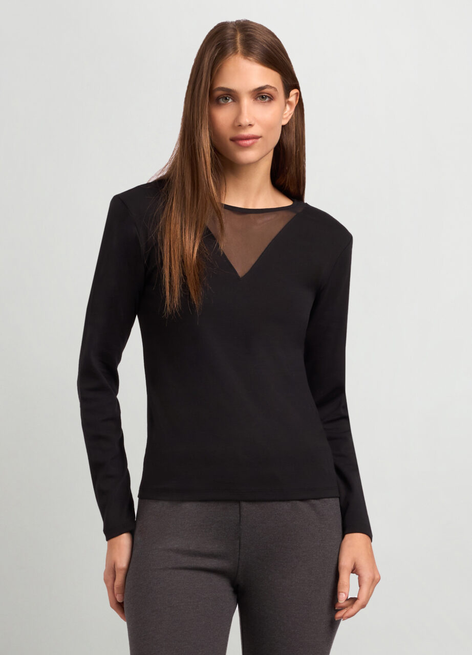 Ženska majica dugih rukava sa mrežastim umetkom