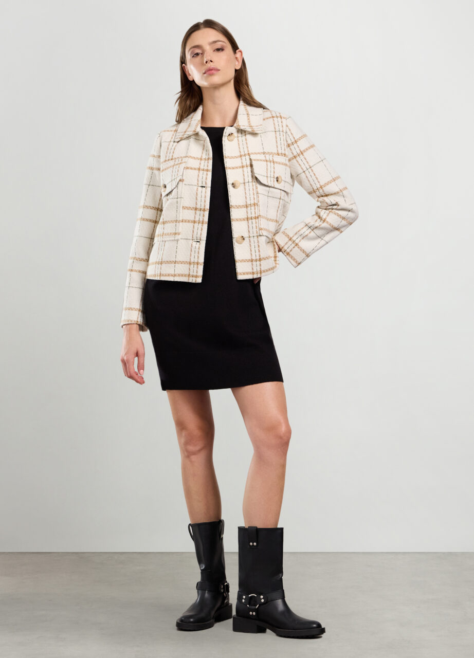 Jakna od bouclé materijala u kariranom uzorku za žene