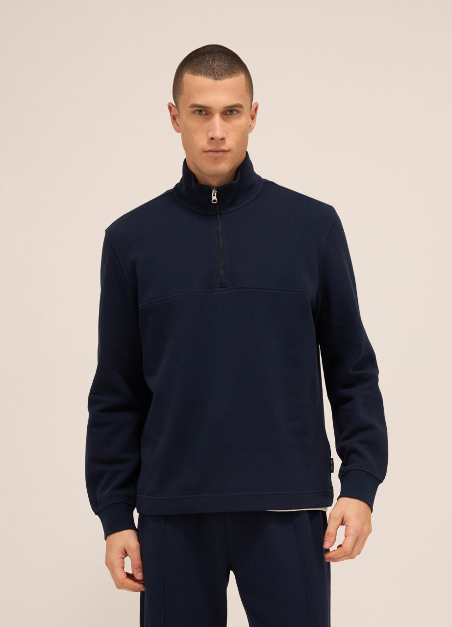 Dukserica s visokim okovratnikom i rajferšlusom u čistom pamuku za muškarce