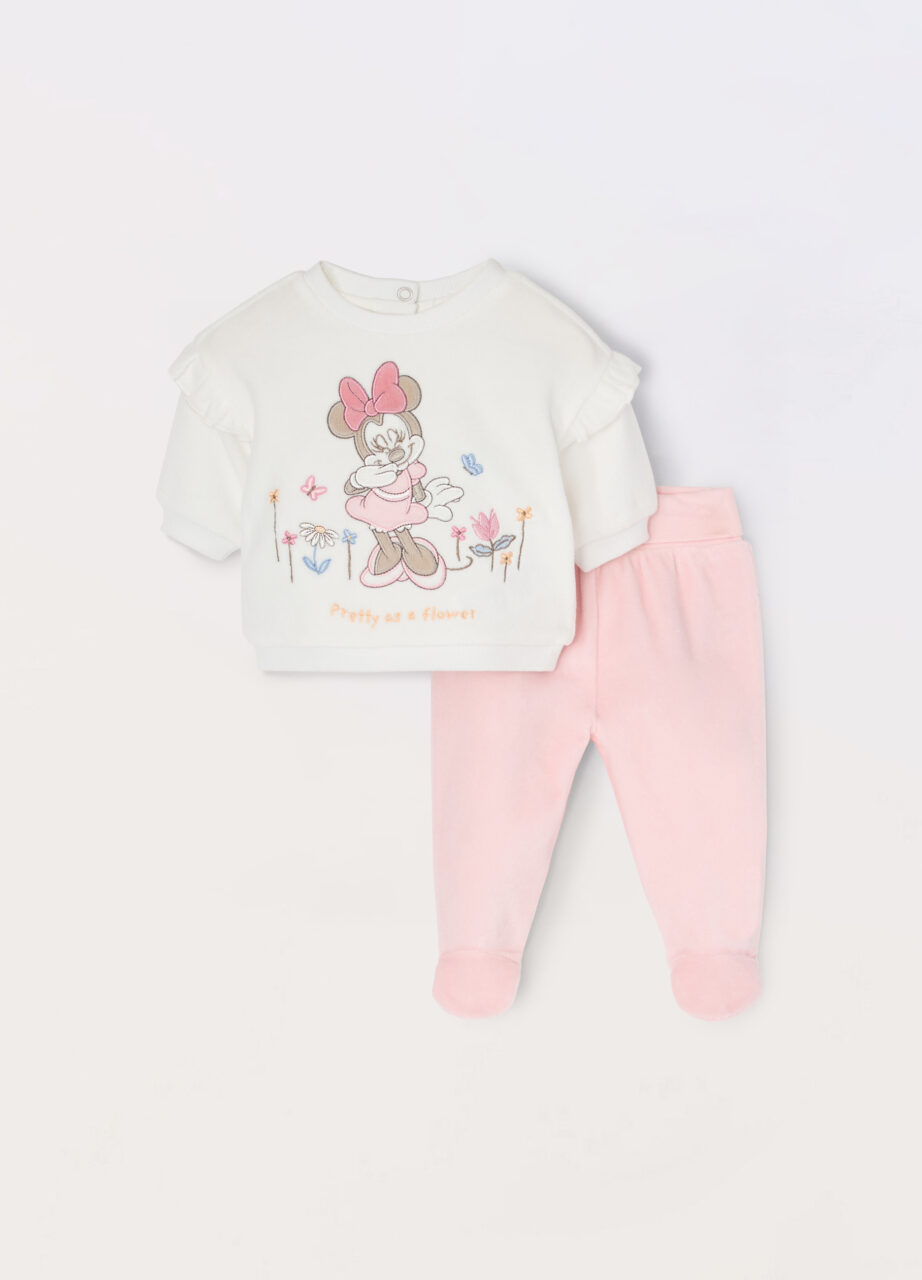 Set od velura sa volanima za novorođenče