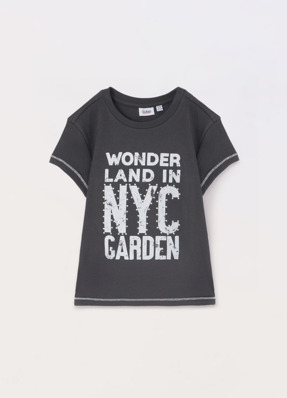 Majica od rebraste pamučne tkanine sa elastinom za djevojčicu