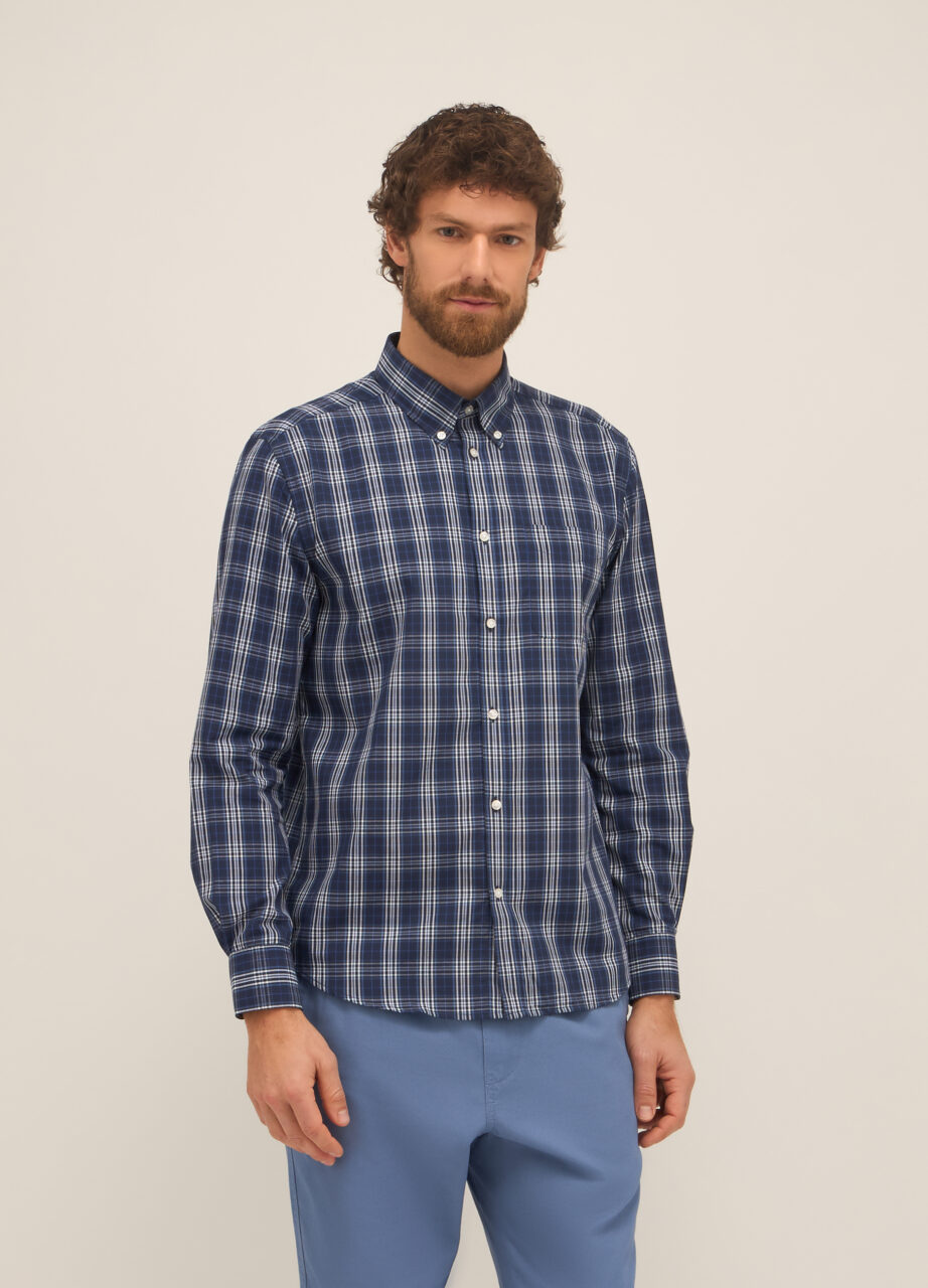 Regular fit košulja s gumbima u mješavini pamuka za muškarce