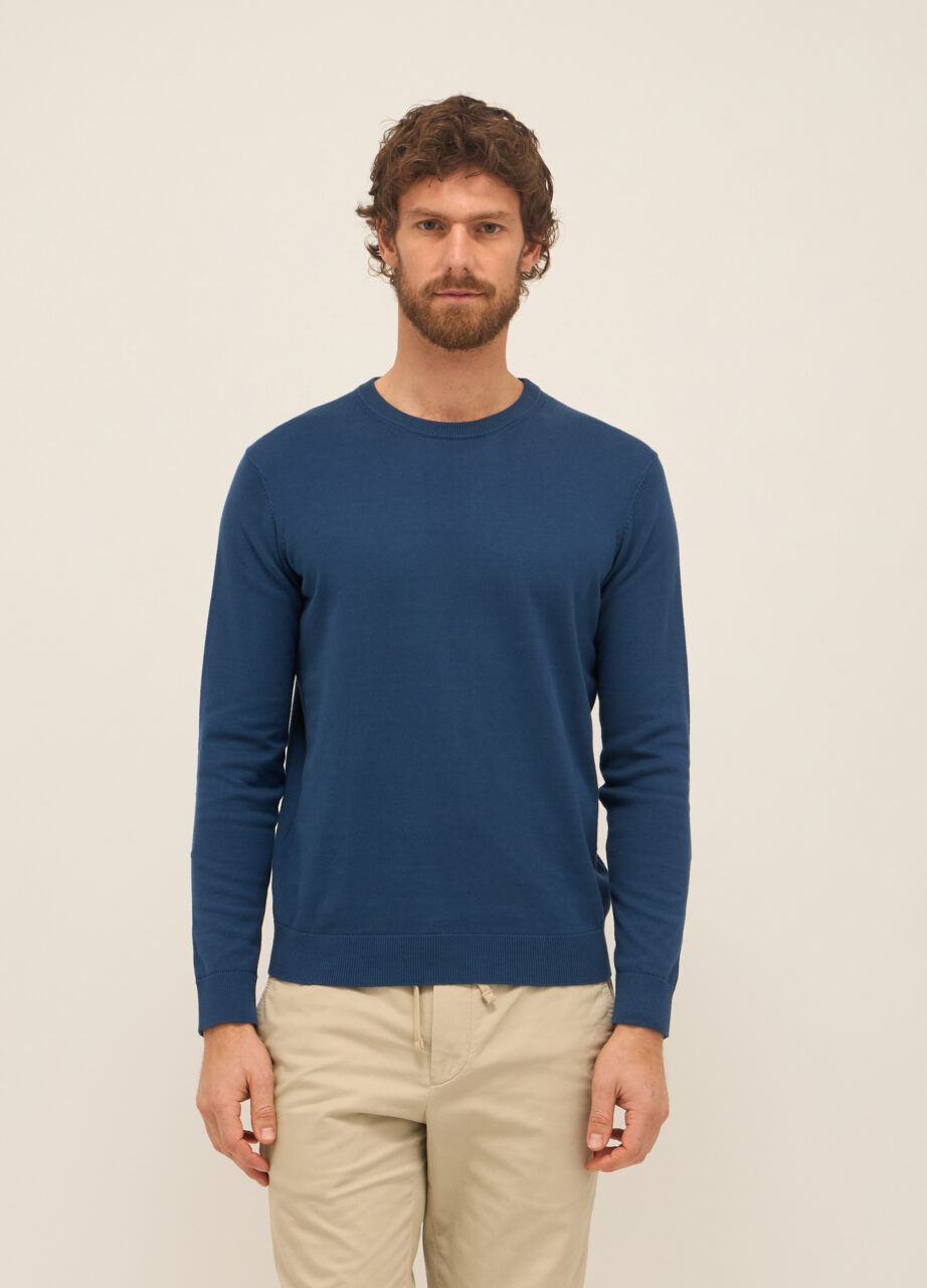 Džemper s okruglim izrezom od čistog pamuka u pletivu za muškarce