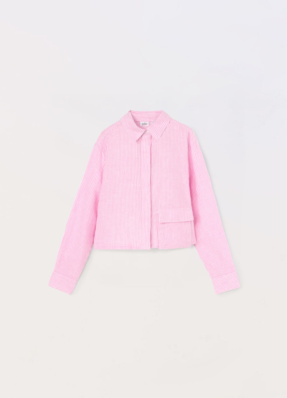 Košulja od mješavine lana prugasta za djevojčicu