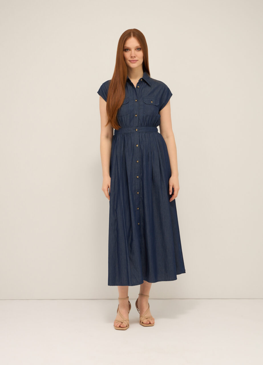 Duga haljina od denima od čistog pamuka za žene