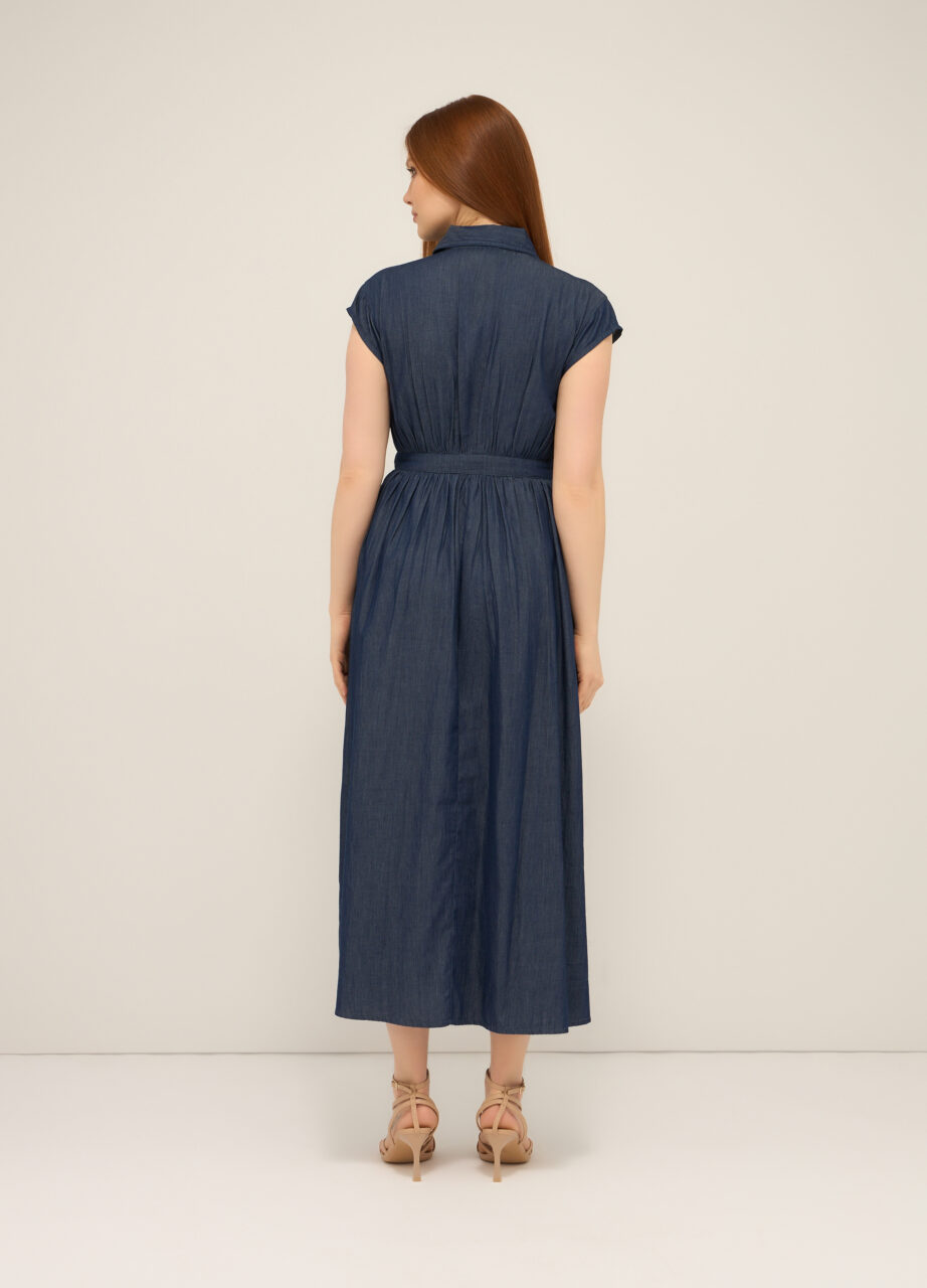 Alternative view of Duga haljina od denima od čistog pamuka za žene