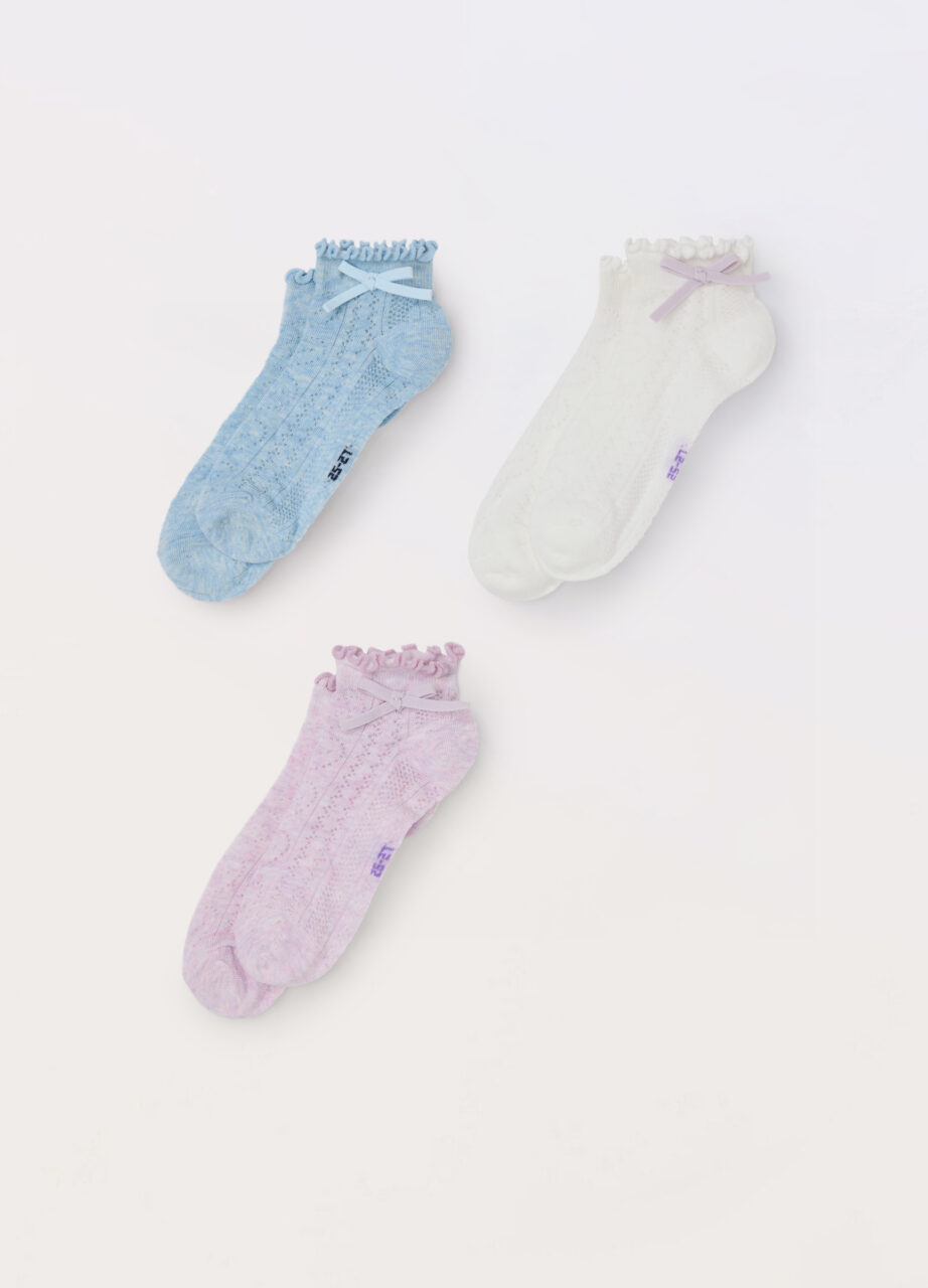 Paket od 3 para kratkih čarapa s mašnicom