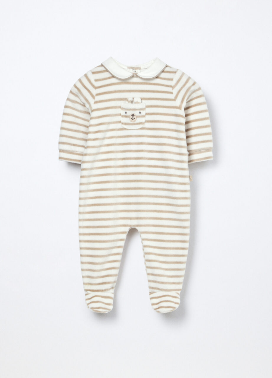 Jednodijelni kombinezon na pruge od velura s mješavinom pamuka za bebu dječaka