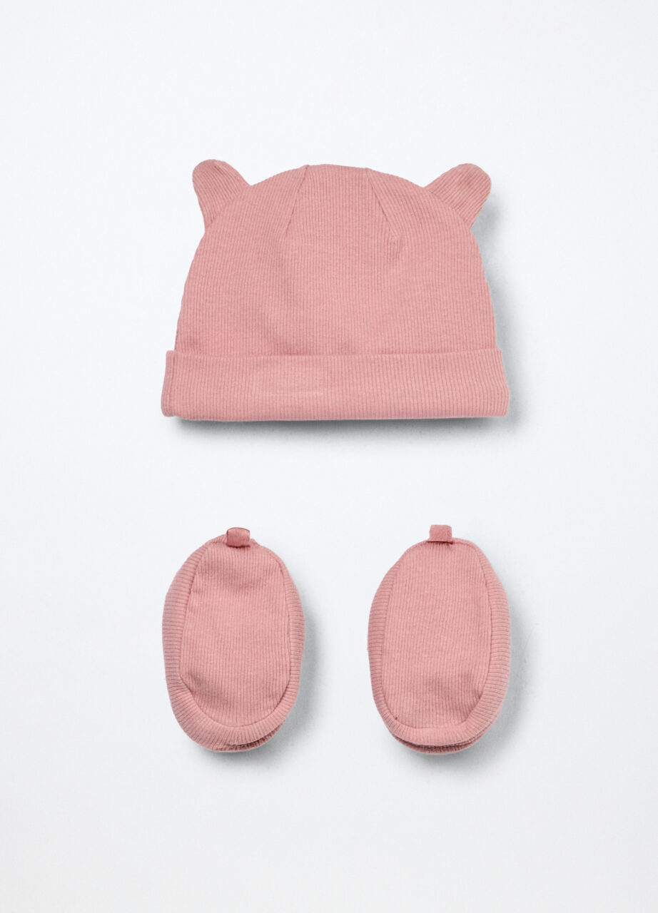 Alternative view of Set kapica + papučice od rebrastog čistog pamuka za bebe djevojčice
