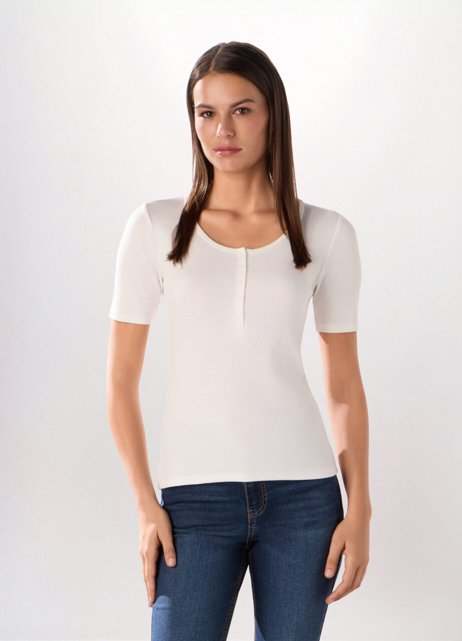 Majica od rebrastog rastezljivog pamuka za žene