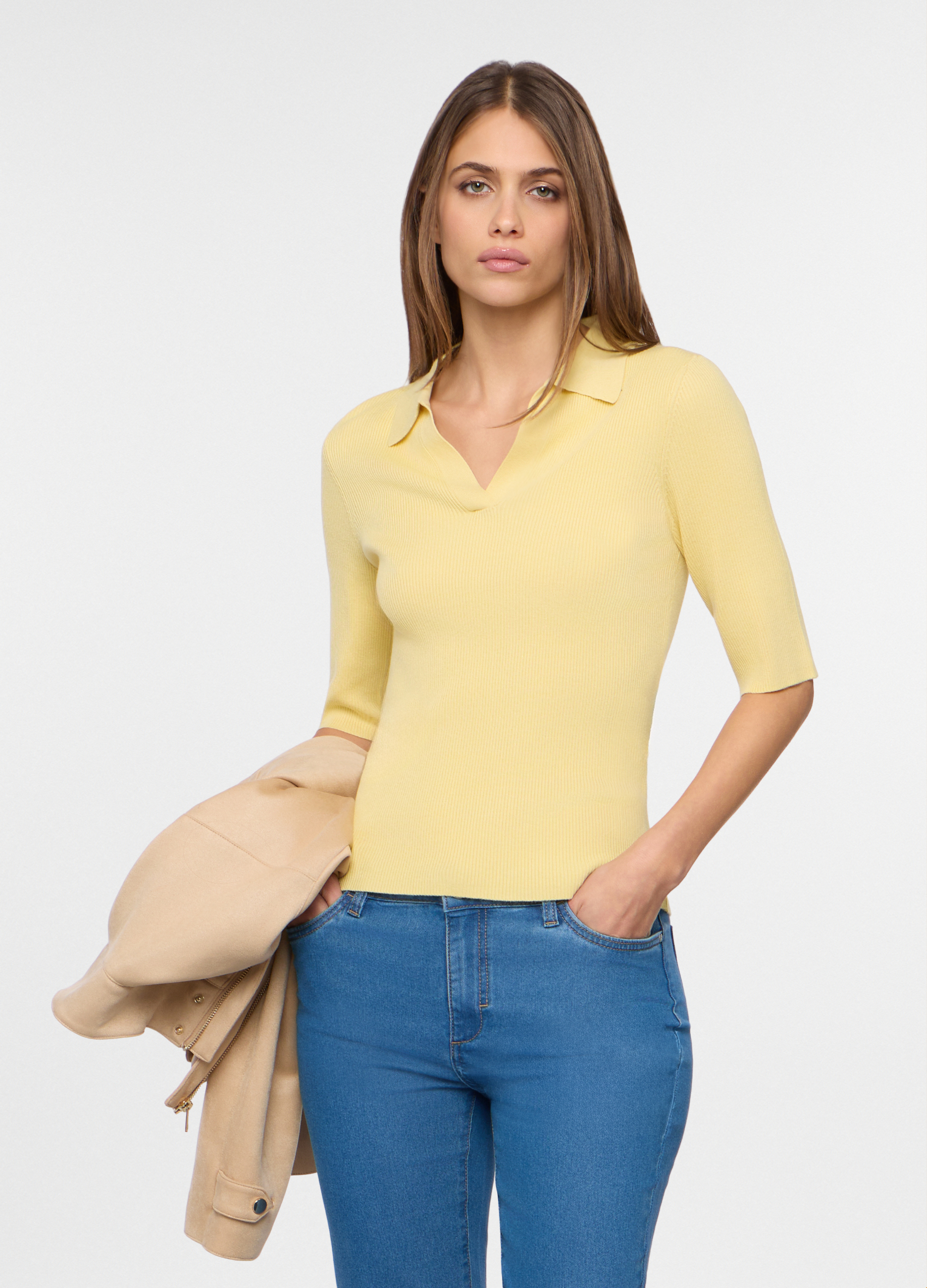 Ženska polo majica od rebraste mješavine viskoze