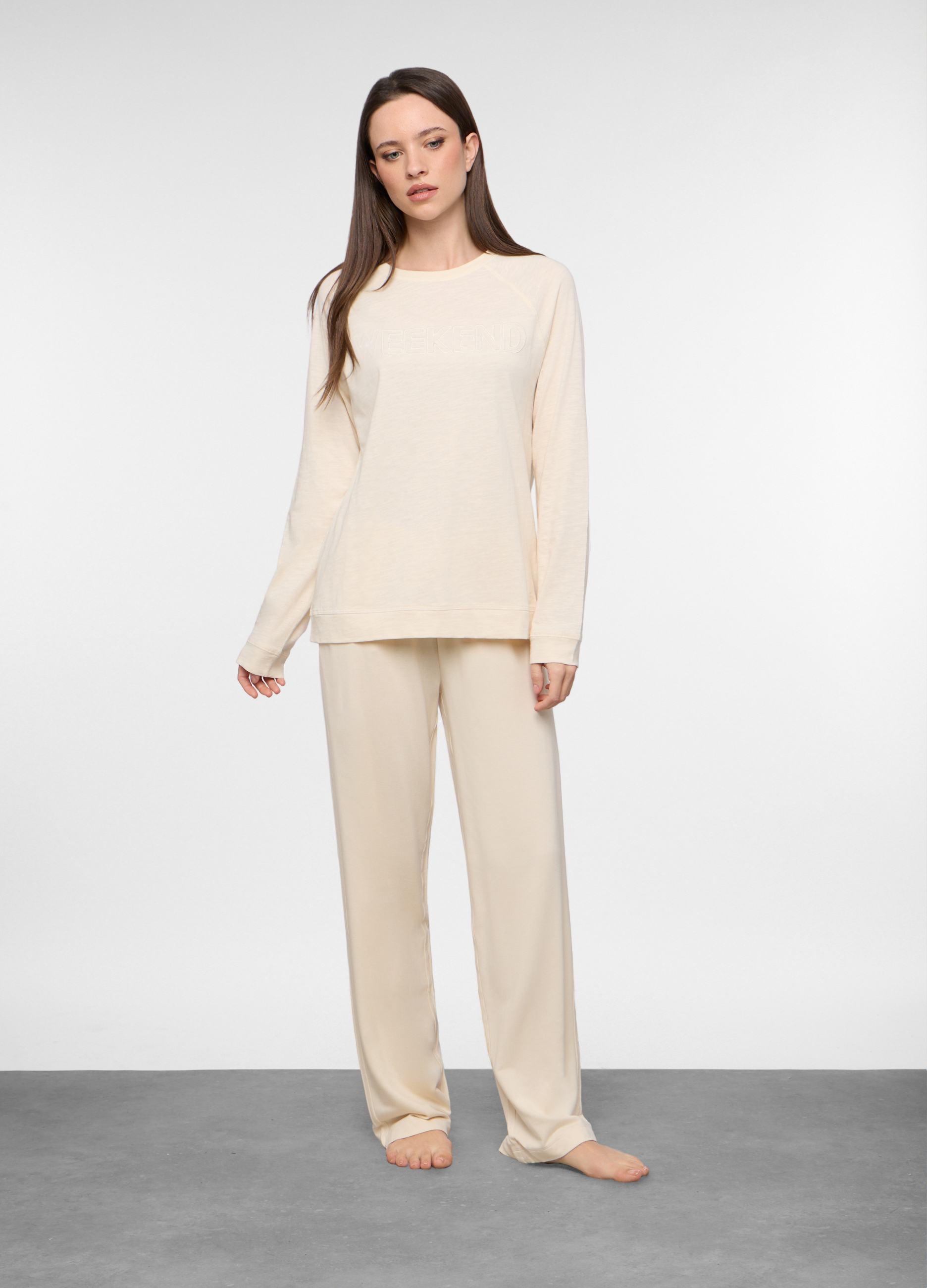 Ženska duga pidžama u setu od čistog pamuka